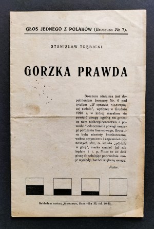 TRÊBICKI Stanislaw - Bitter Truth. Voice of One of the Poles [Brochure № 7]. Warsaw [1921].