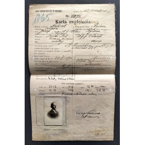 [Obóz Koncentracyjny] Karta Zwolnienia. Kraków 13.XII.1920.