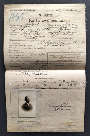 [Concentration Camp] Card of release. Cracow 13.XII.1920.