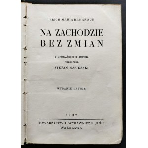 REMARQUE Erich Maria - In Occidente senza cambiamento. Varsavia [1930].
