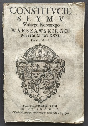 [Klocek] Constitutions of the Sejm & Customs Instruction & On the Taxes of the Republic. Cracow [1631-1632].