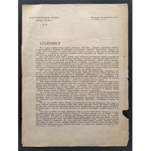 LEGJONIŚCI ! Związek Legjonistów Polskich. Zarząd Główny L. 437/23. Warszawa 30 października 1923 r.