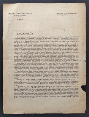 LEGIONISTS ! Union of Polish Legionnaires. Board of Directors L. 437/23 Warsaw October 30, 1923.