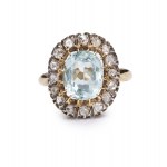 Ring with aquamarine and diamonds, early 20th century jewelry, gold ~ 0.750