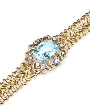 Náramek s akvamarínem a diamanty, šperky z 60. let 20. století, zlato pr. '0.585'