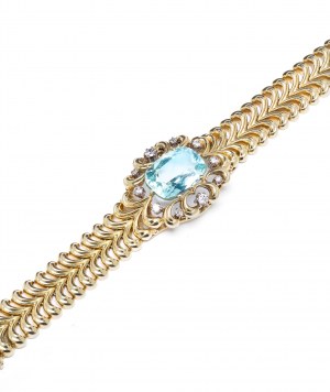 Náhrdelník s akvamarínem a diamanty, šperky z 60. let 20. století, zlato pr. '0.585'