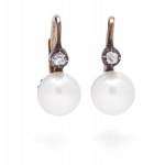 Earrings with pearls and diamonds, 19th/20th century jewelry, pr. "4" gold
