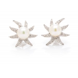 Earrings with pearls and diamonds, 2nd half 20th century jewelry, white gold pr. ~ 0.585