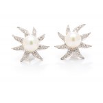 Earrings with pearls and diamonds, 2nd half 20th century jewelry, white gold pr. ~ 0.585