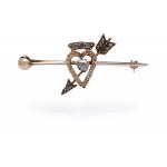 Brooch with heart and arrow motif, 19th/20th century jewelry, 0.500 pr. gold