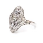 Ring in art déco type, 2nd half of 20th century jewelry, white gold pr. ~ 0.585, platinum
