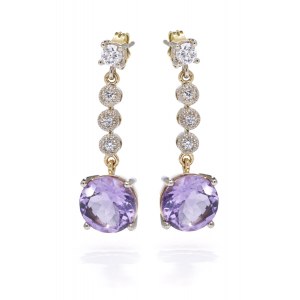 Earrings with amethysts and diamonds, early 21st century jewelry, pr. 3 gold