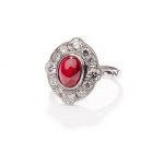 Ring with ruby and diamonds, 2nd half 20th century jewelry, platinum ~ 0.950
