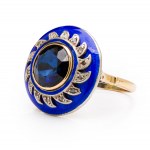 Ring with sapphire and enamel, 19th/20th century jewelry, pr. gold "0.585"
