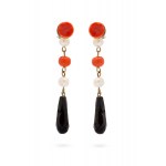 Earrings with beads, onyx and pearls, 2nd half of 20th century jewelry, pr. gold "0.585"