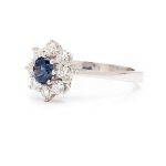 Ring with sapphire and diamonds, 2nd half 20th century jewelry, white gold pr. ~ 0.585
