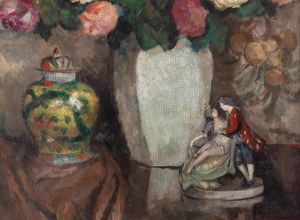 Stefan Filipkiewicz (1879 Tarnów - 1944 Mauthausen-Gusen), Zátiší s květinami a porcelánem (