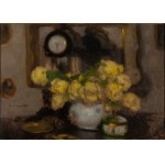 Alfons Karpinski (1875 Rozwadów near Tarnobrzeg - 1961 Kraków), Still life with yellow roses and a clock