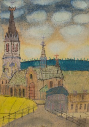Nikifor Krynicki (1895 Krynica - 1968 Folusz), Vue de l'église, années 1960.