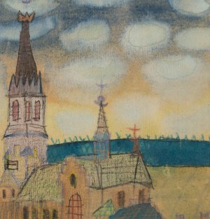 Nikifor Krynicki (1895 Krynica - 1968 Folusz), Vue de l'église, années 1960.
