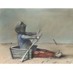 Stasys Eidrigevicius (b. 1949, Medinishki, Lithuania), "On the Beach," 1986