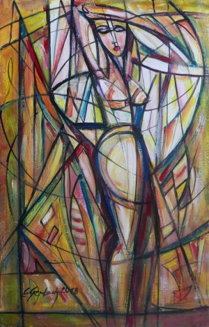 Eugene Gerlach, Nude against a background of white drapery, 2018