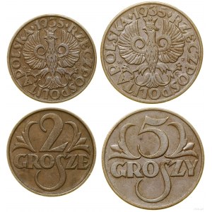 Polska, zestaw: 5 groszy oraz 2 grosze, 1935, Warszawa