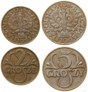 Polsko, sada: 5 groszy a 2 groszy, 1935, Varšava