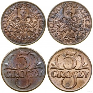 Poland, set: 2 x 5 pennies, 1939, Warsaw.