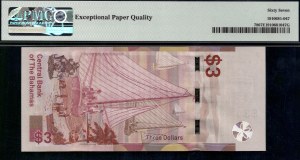 Bahamas. 2019 3 Dollars Prefix A