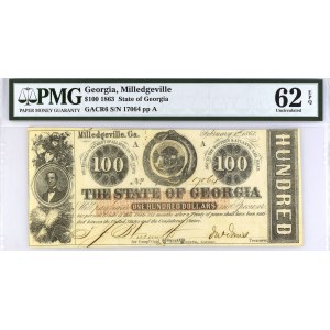Confederate States of America. 1863 100 Dollars Milledgeville Georgia