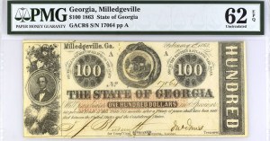 Confederate States of America. 1863 100 Dollars Milledgeville Georgia