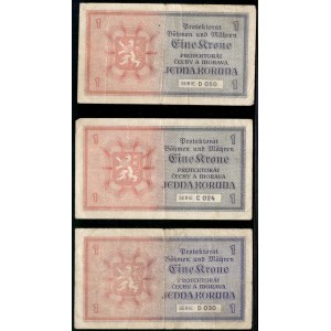 Böhmen &amp; Mähren. 1 Kronen 1942 3 Stück