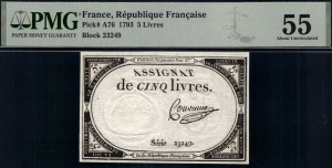 France. 1793 5 Livres Block 23249