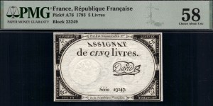France. 1793 5 Livres Block 23249