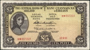 Ireland. 1961 5 Pounds Central Bank
