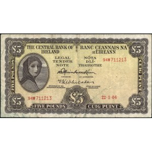 Ireland. 1964 5 Pounds Central Bank