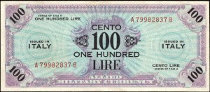 Italy. 1943 A 100 Lire Prefix AB Allied Military Currency