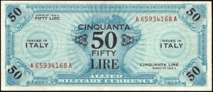 Italy. 1943 A 50 Lire Prefix AA Allied Military Currency