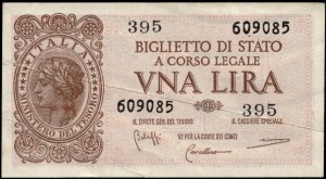 Italy. 1944 1 Lira Prefix 395