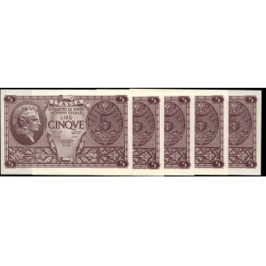 Italy. 1944 5 Lire Prefix 928 5 Consecutive Pieces