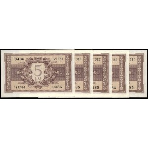 Italy. 1944 5 Lire Prefix 928 5 Consecutive Pieces