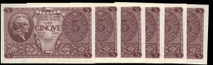 Italy. 1944 5 Lire Prefix 928 6 Consecutive Pieces