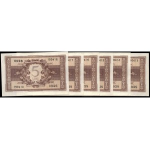 Italy. 1944 5 Lire Prefix 928 6 Consecutive Pieces