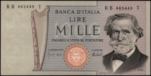 Italy. 1973 1000 Lire Prefix RB T