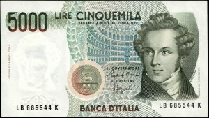 Italy. 1985 5000 Lire Prefix LB K