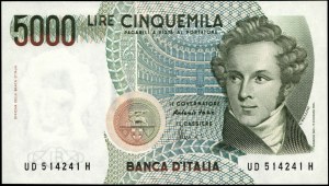 Italy. 1985 5000 Lire Prefix UD H
