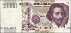 Italy. 1992 50000 Lire Prefix BE C