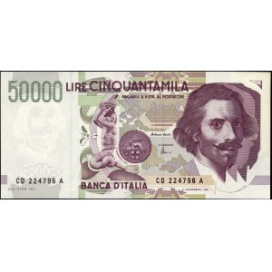 Italy. 1992 50000 Lire Prefix CD A