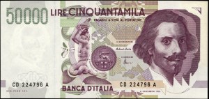 Italy. 1992 50000 Lire Prefix CD A